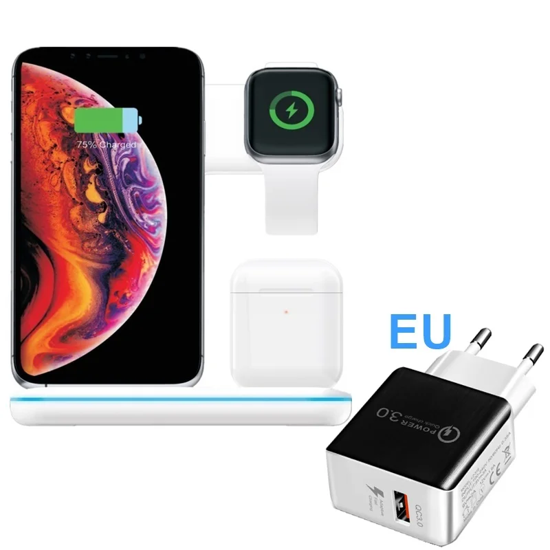 White With EU Tongdaytech 15 Вт Qi Беспроводное зарядное устройство для Iphone X 8 11 Pro Max Быстрая зарядка быстрое зарядное устройство для Apple Airpods Pro Watch 5 4 3 2 1 - Тип штекера: White With EU