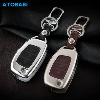 

Zinc Alloy + Leather Car Key Case For Hyundai New Version IX35 Mistra Grand Santa Fe IX45 Remote Control Fob Cover Keychain Bag
