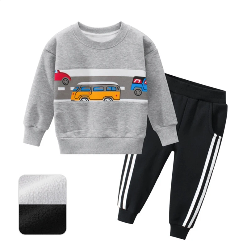 BINIDUCKLING/весенне-осенний комплект детской одежды для маленьких мальчиков, хлопок, толстовка с длинными рукавами и мультяшным автомобилем+ штаны, спортивный костюм для мальчиков - Цвет: Grayblack