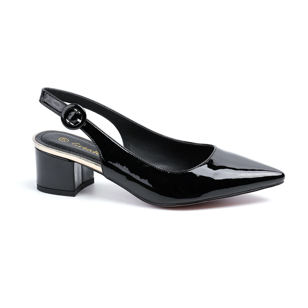 black2 MaxMuxun Женщины Sexy Slingback острым носом туфли на высоком каблуке Блестящий каблук Кроко-эффект Летние платья - Цвет: black2