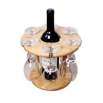 

New Wine Glass Holder Bamboo Tabletop Wine Glass Drying Racks Camping for 6 Glass and 1 Wine Bottle