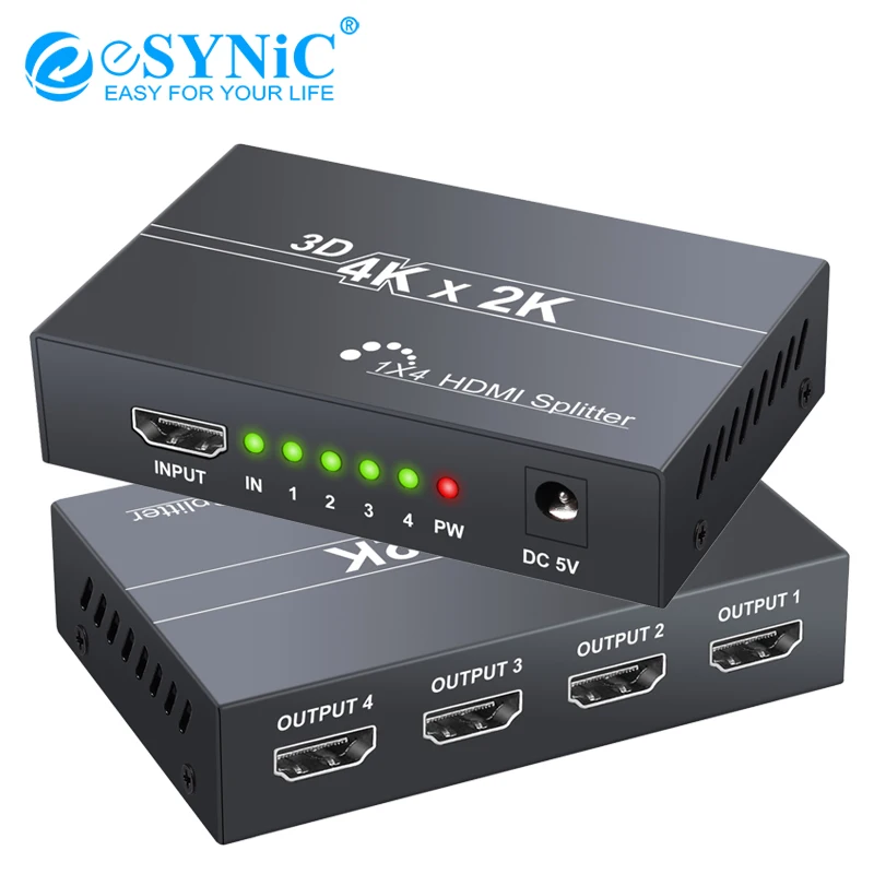 ESYNiC HDMI разветвитель 1 в 4 из 1x4 портов поддержка коробки HDCP Full Ultra HD 1080P K/2 K 3D для Xbox PS4
