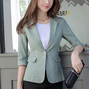 

Office Lady Formal Fashion Women Blazers and Jackets Notched Slim Solid Lady Coat Half Sleeve Blazer Feminino
