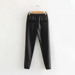 Брюки-Карандаш черные женские демисезонные простые кожаные брюки с высокой талией тонкие женские брюки с эластичной талией Длинные