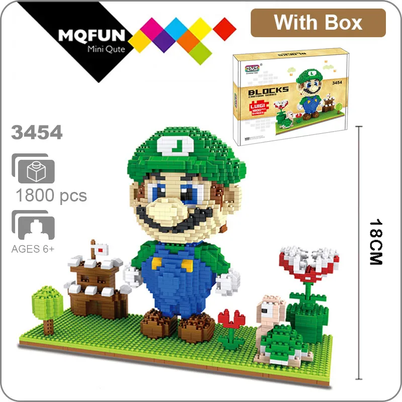 Billige ZMS Cartoon Super Mario Spiel Luigi Yoshi Bowser Feuer Katze Mario 3D Modell DIY Mini Gebäude Diamant Blöcke Ziegel Pädagogisches spielzeug