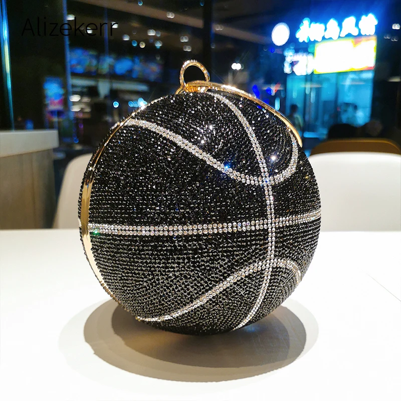 

Rhinestone Basketball Football Evening Bag Women New Designer Creative Round Ball Clutch Dinner Purse High Quality Personality