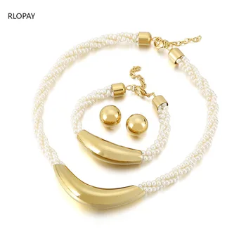 

Smile Shape Necklace/Earrings/Bracelet Set for Women New Pearls Necklace Set Beads Necklace Women Fashion Jewelry Sets