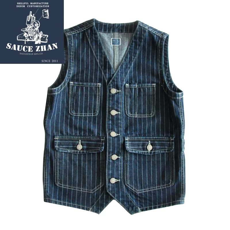 SauceZhan VINTAGE Striped Vest Denim 