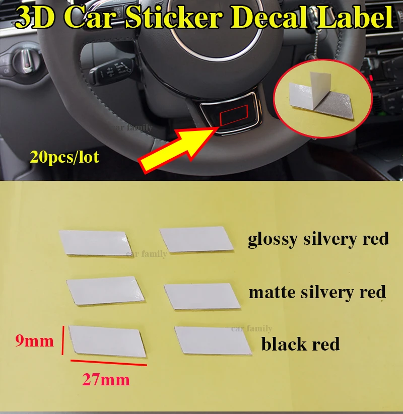 

20pcs Car Steering Wheel Sticker Auto Emblems Badge Sticker Decals 27mmx9mm Car Glossy/matte/black red Logo For Sline Rline