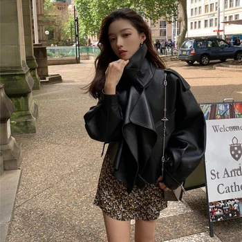 

Nerazzurri spring black leather jacket women 2020 oversized pu leather new fashion women jackets plus size faux leather coat 6xl