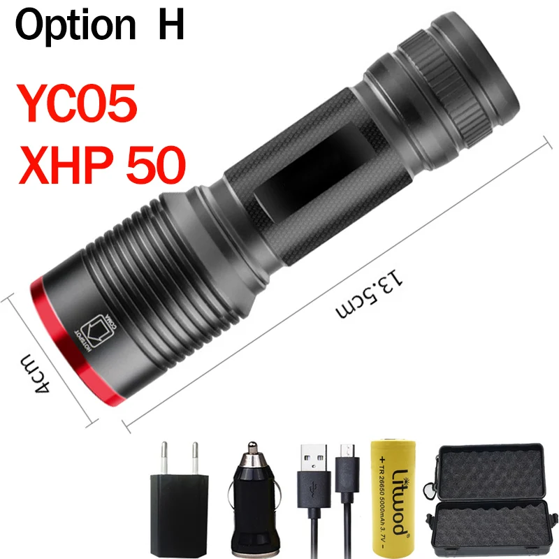 Option H Z40YC50 супер мощный светодиодный фонарь XHP70 XHP50 тактический фонарь USB Перезаряжаемый водонепроницаемый фонарь ультра яркий фонарь для кемпинга - Испускаемый цвет: Option H