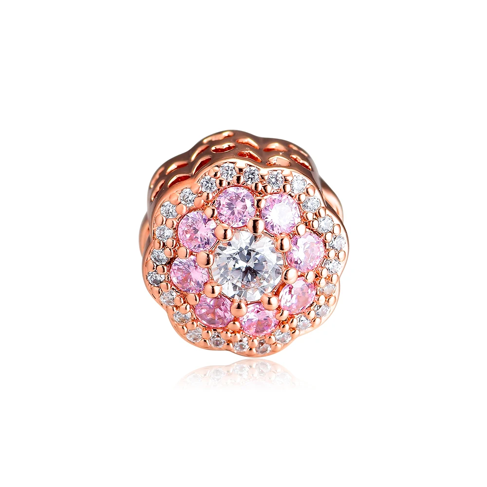 FANDOLA-925-Sterling-Silver-Rose-Pink-Sparkling-Flower-Charm-Fits-Pandora-Bracelets-Beads-for-Jewelry-Making