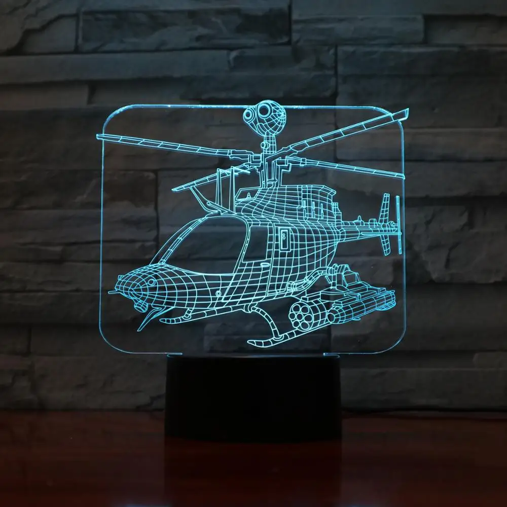 3D 1143 вертолет Ночник светильник светодиодный сенсорный выключатель самолет