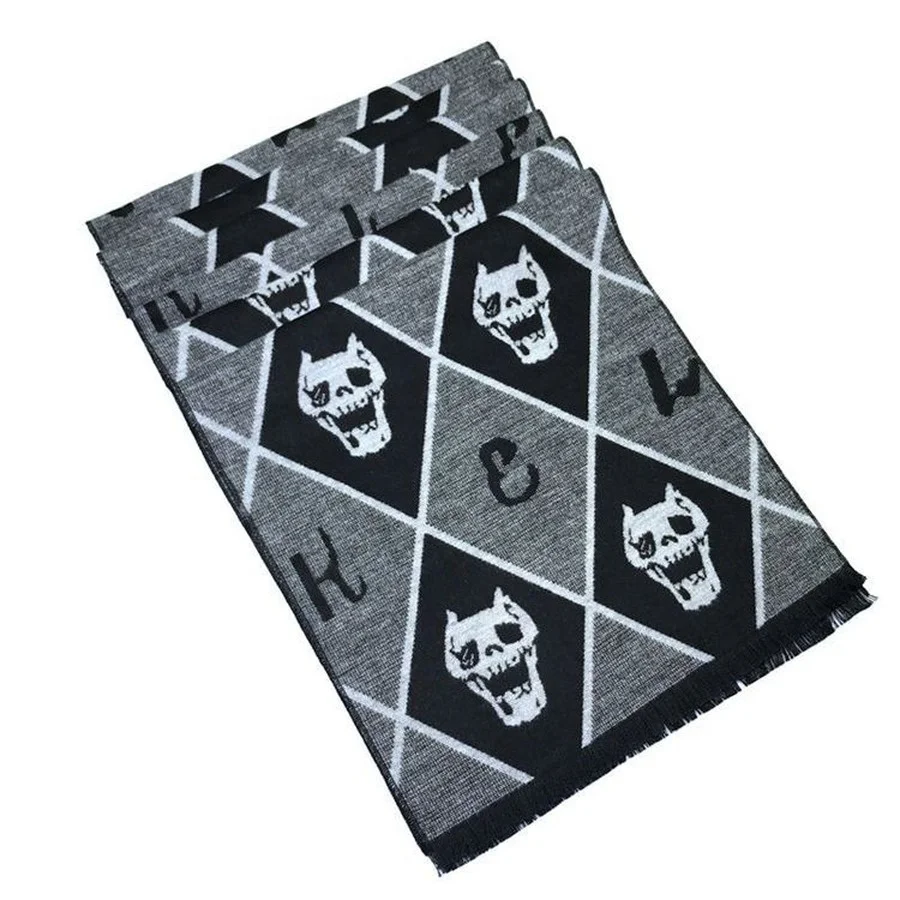 Anime jojo bizarro adventure scarf kira yoshikage cotton halloween scarf skull cosplay accessory attire woman present jpjo scarf accessories knitting scarf