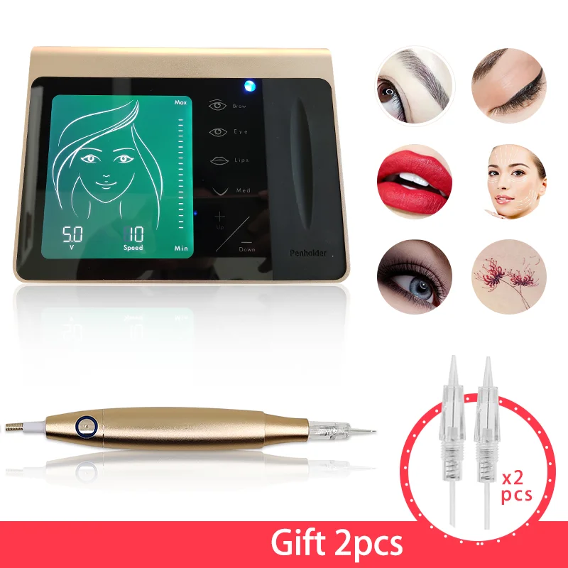 Перманентный макияж машина Набор сенсорный экран для бровей губ машинка для подводки глаз с 2 шт картриджем Neeldes перезаряжаемая батарея