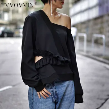 

TVVOVVIN 2020 New Spring Fashion Women Clothing Europe Slash Lantern Pleated Ruffles Stain High Quality Shirt Female Blouse EC5Z