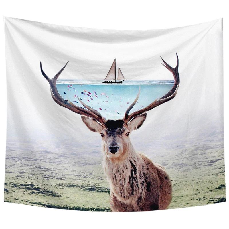 Deer Bear Tapestry Colorful Fish Turtle Animal Wall Hanging Duck with Plants Scenic Printed Decoration | Дом и сад