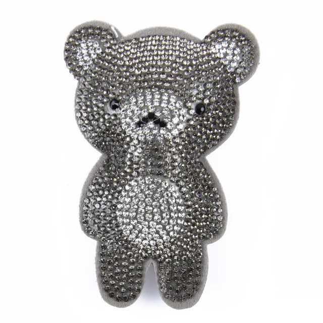 Hot Sale 1 Pcs Full Crystal Fabric Croc Shoe Charms Bling Embroidery Pink Shoes Decorations Grey Bear Clog Shoes Accessories b6019