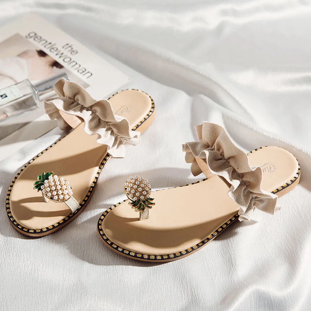 

Summer Shoes Half Slippers Pineapple Clip Toe Flat Female Sandals Women Outdoor Slippers Round Toe Slip On Beach Sandals 2019