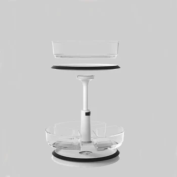 

Retractable Storage Tray Double Layer Kitchen Storage Container Plastic Rotating Tray for Food Spice Kitchen Organizer Accessory