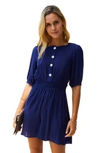 Summer new designs O-neck button half sleeve casual women jumpsuit Summer new designs O-neck button half sleeve casual women jumpsuit