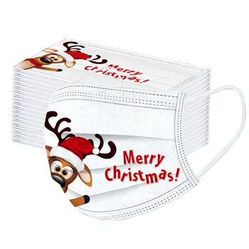 

100pc Adult's Merry Christmas Mouth Masks Masque Disposable Reindeer Printing Protective Face Masks 3 Layer Ply Mask Mascarilla