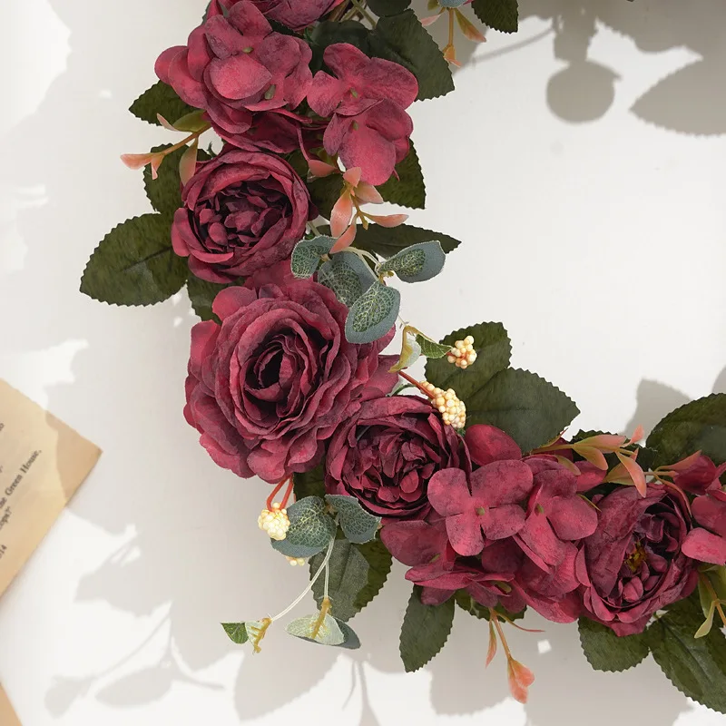 JAROWN Artificial Rose Wreath Garland Wedding Decoration Rattan Garland Christmas Home Decor Weave Wreath New Year Navidad Decorative (21)