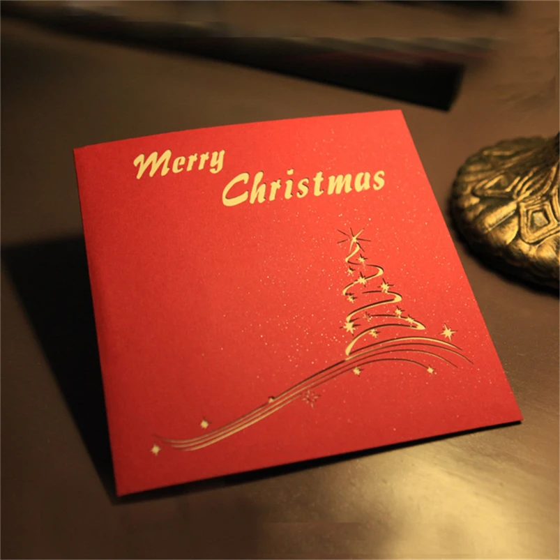 Merry Christmas 3D Up Card Christmas Tree Greeting Cards Baby New Year Gift Holiday Happy New Hot Cards Navidad 40OCT701