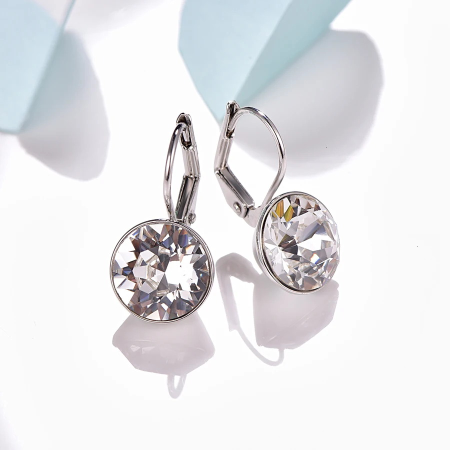 Маленькие женские серьги-гвоздики Bella с кристаллами Swarovski, новые модные круглые серьги серебряного цвета, свадебные украшения, подарок для девочки