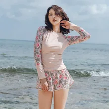 Женский купальник из двух частей с длинным рукавом и принтом, купальный костюм, одежда для плавания, пляжная одежда, бикини, танкини, набор, купальник, летний сексуальный бикини