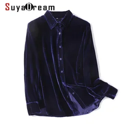 SuyaDream – chemisier en velours à manches longues et col rabattu pour femme, chemise Chic en soie véritable, collection printemps automne 2021 