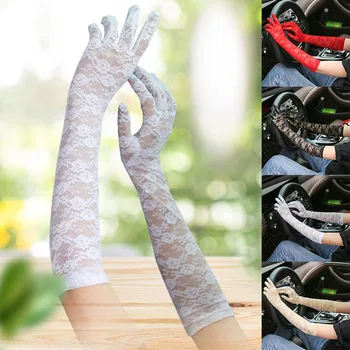 

Sexy Floral Arm Sleeve Long Lace Gloves Elbow Gloves Transpaernt Sunscreen mittens Women Gloves Driving Arm Warmers Sleeves Thin