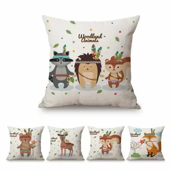 

Cartoon Woodland Animals Baby Nursery Owl Panda Deer Rabbit Kids Cushion Cover