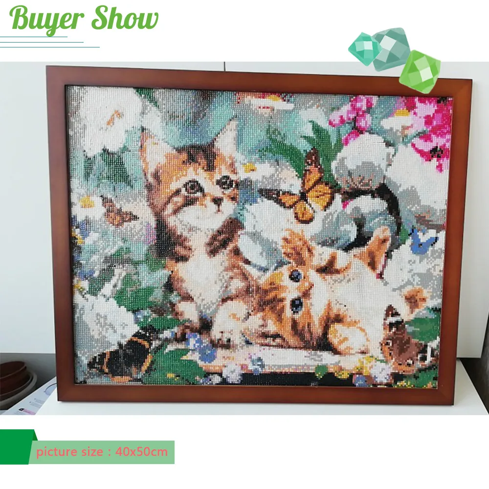 Huacan Diamond Mosaic Animal Diamond Painting Cats Embroidery Cross Stitch Flowers Picture Of Rhinestones Handcraft diamond painting