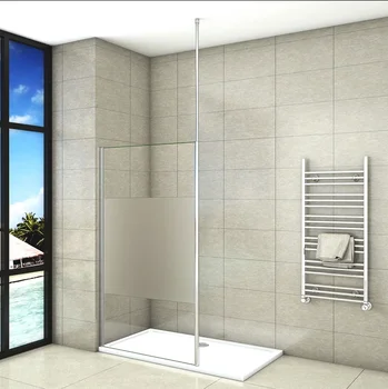 

Shower screen fixed Panel with ceiling bar, Antical 8mm partial frosted tempered glass