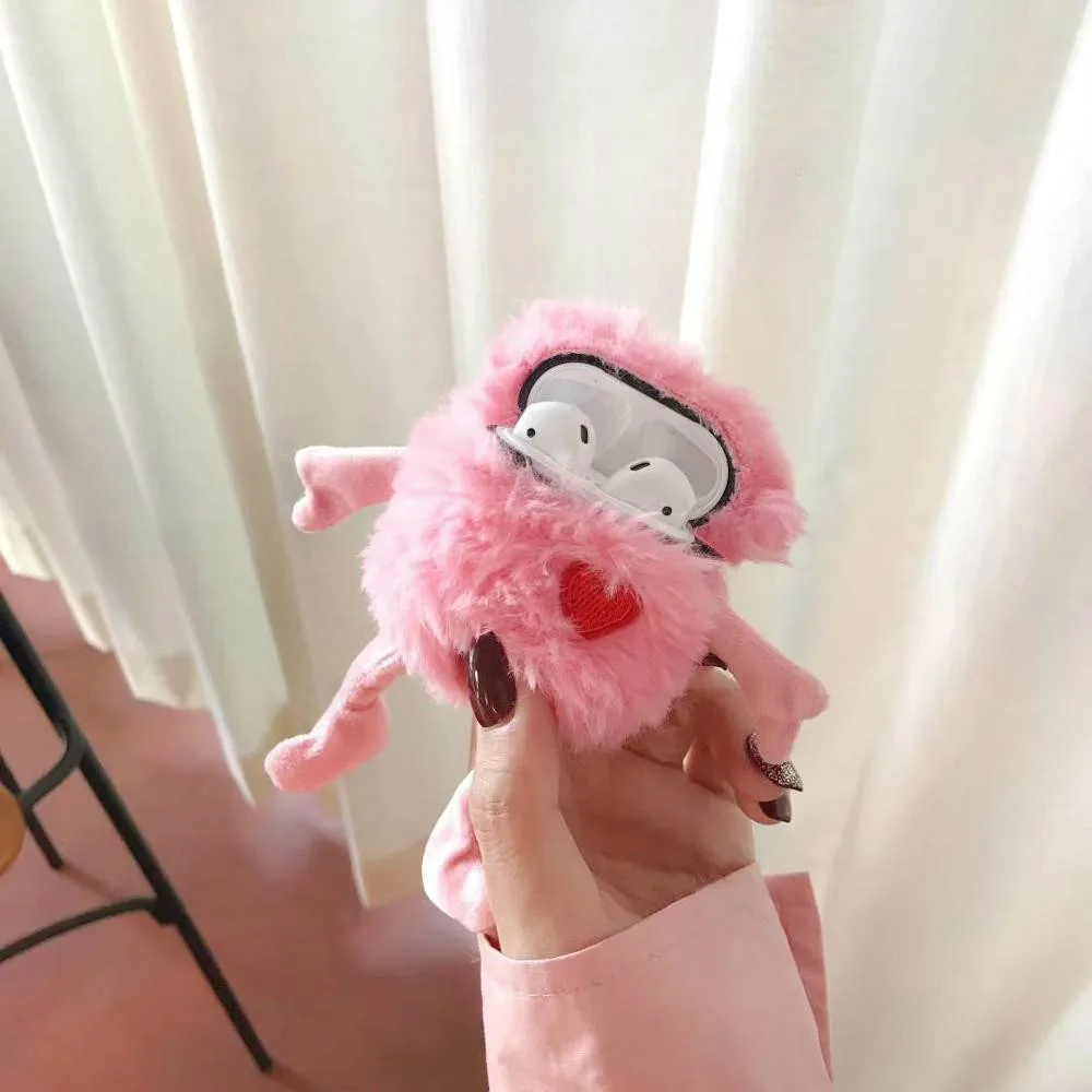 Теплые розовые плюшевые чехлы для наушников Frog Prince Apple Airpods модная из силикона