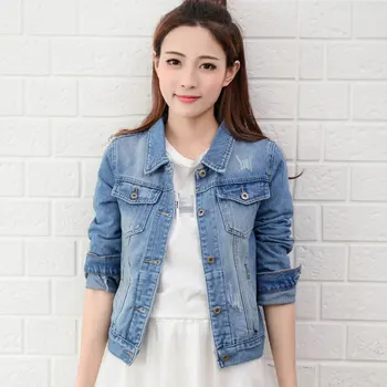 

2020 Spring Autumn Fashion Women Jeans Jacket Hand Brush Long Sleeve Stretch Short Denim Jacket White Pink Coats 2xl Xl