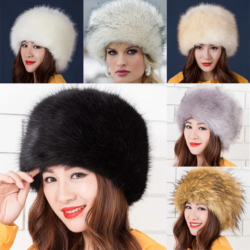 Women Ladies Luxury Faux Fur Snow Hat 
