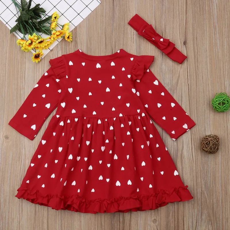 Детское платье для новорожденных девочек; красное Хлопковое платье с длинными рукавами для девочек; платье в горошек с оборками; летняя одежда для детей; Детские платья