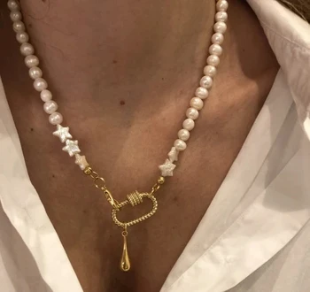 Bijoux Femme crystal rhinsstone pave screw Spiral Clasp necklace freshwater star pearl choker necklaces for women 2020 jewelry