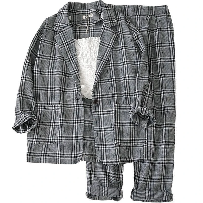 women's skirt suit sets Thin Selection] Fashion Suit Two-piece Suit Female 2021 Summer New Korean Version of The Plaid Thin Coat + Pants Suit designer suits