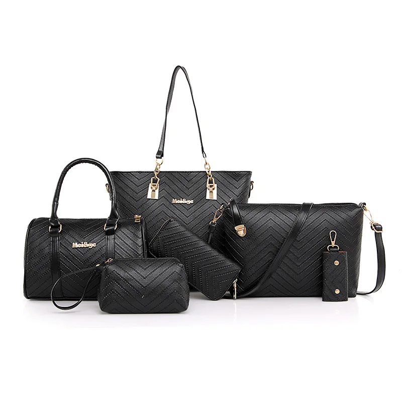 

Foreign Trade WOMEN'S Bag 2019 Spring New Style V Pattern Six Pieces Set Different Size Bags Handbag Women's Shoulder
