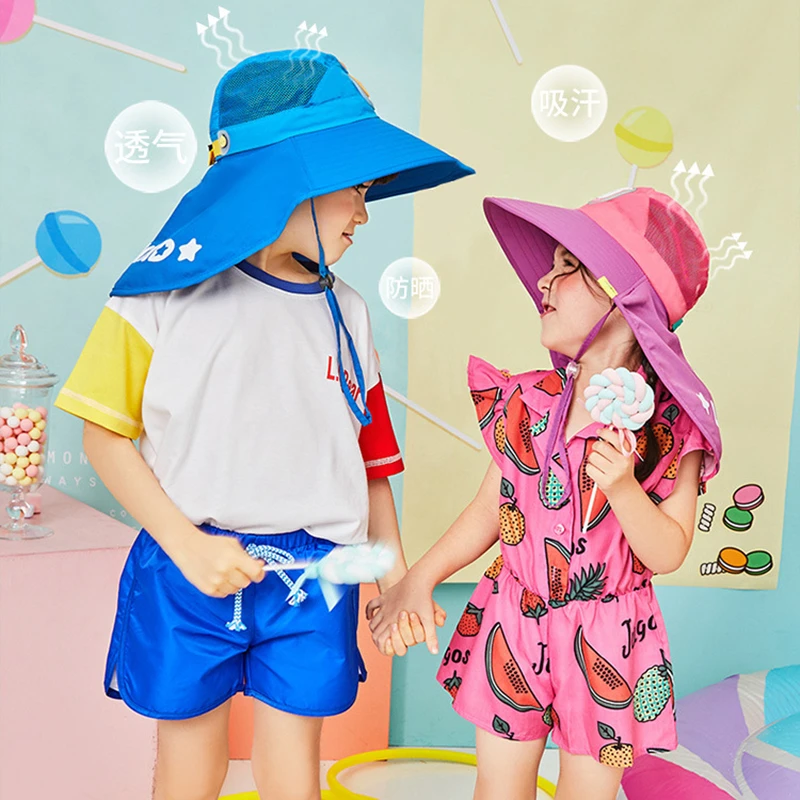 Lemonkid Wide Brim Children Sun Hat Kids Bucket Cap Summer Beach Girls Travel Outdoor Fashion Cute Dinosaur Boy Casual Sun Hats