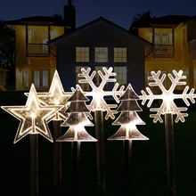 Lampe LED solaire d'extérieur pour arbre de noël, nouvel an 2022, pentagramme, flocon de neige, éclairage de rue, chemin, jardin, cour 