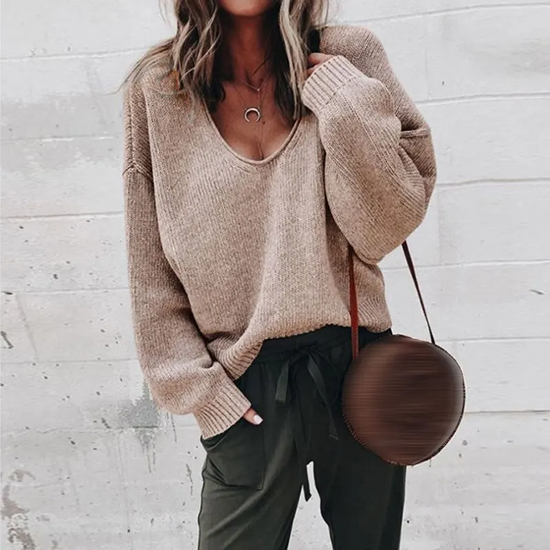 

Casual Knitted Sweater Women Streetwear V Neck Long Sleeve Pullovers Loose Solid Coat 2019 Autumn Winter Fashion Women's Sweater
