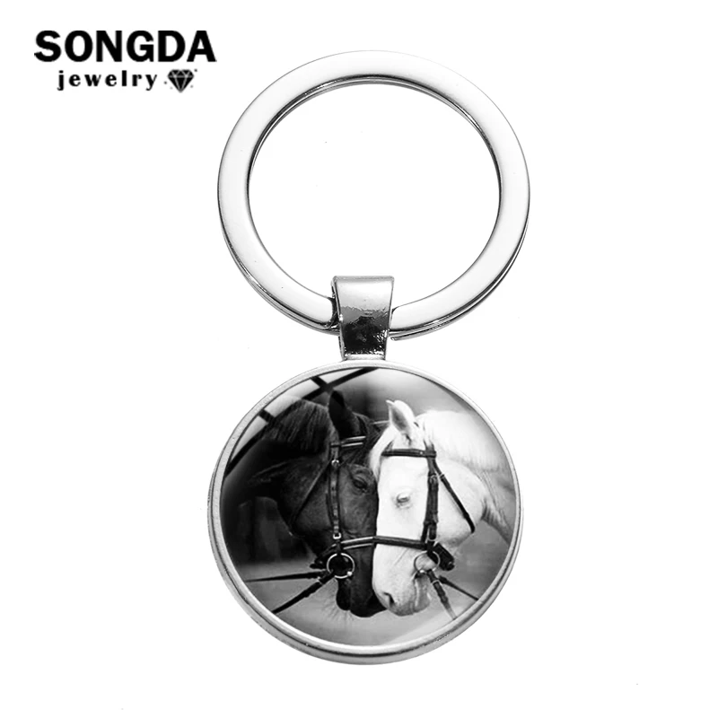 SONGDA простой готический Белый Черный лошадь брелок для влюбленных фото стекло