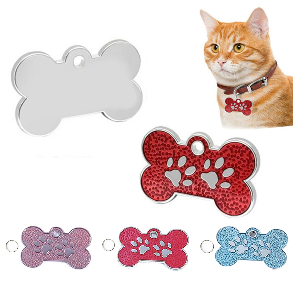 Pet Dog Cats Puppy Engraved ID Name Bone Shape Collar Tags Plate Pendant Decor 2020