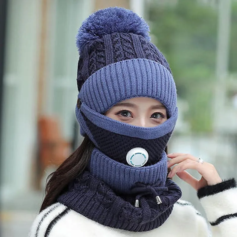 New Pieces Set Women's Knitted Hat Scarf Caps Neck Warmer Winter