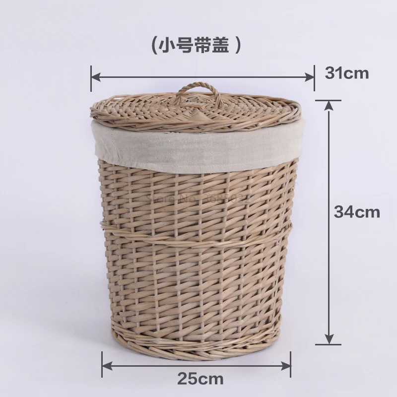 Storage Basket With Lid Dirty Clothes Laundry  Wicker Weave Hand Knitted Art 