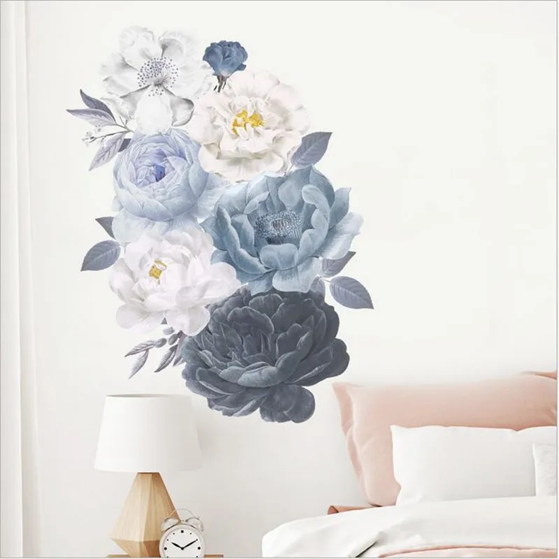 1Pcs Peony Flowers Rich Flower Group Wall Stickers For LivingRoom Sofa Self-Adhesive Painting Home Decoration Wall Decal 30*90CM